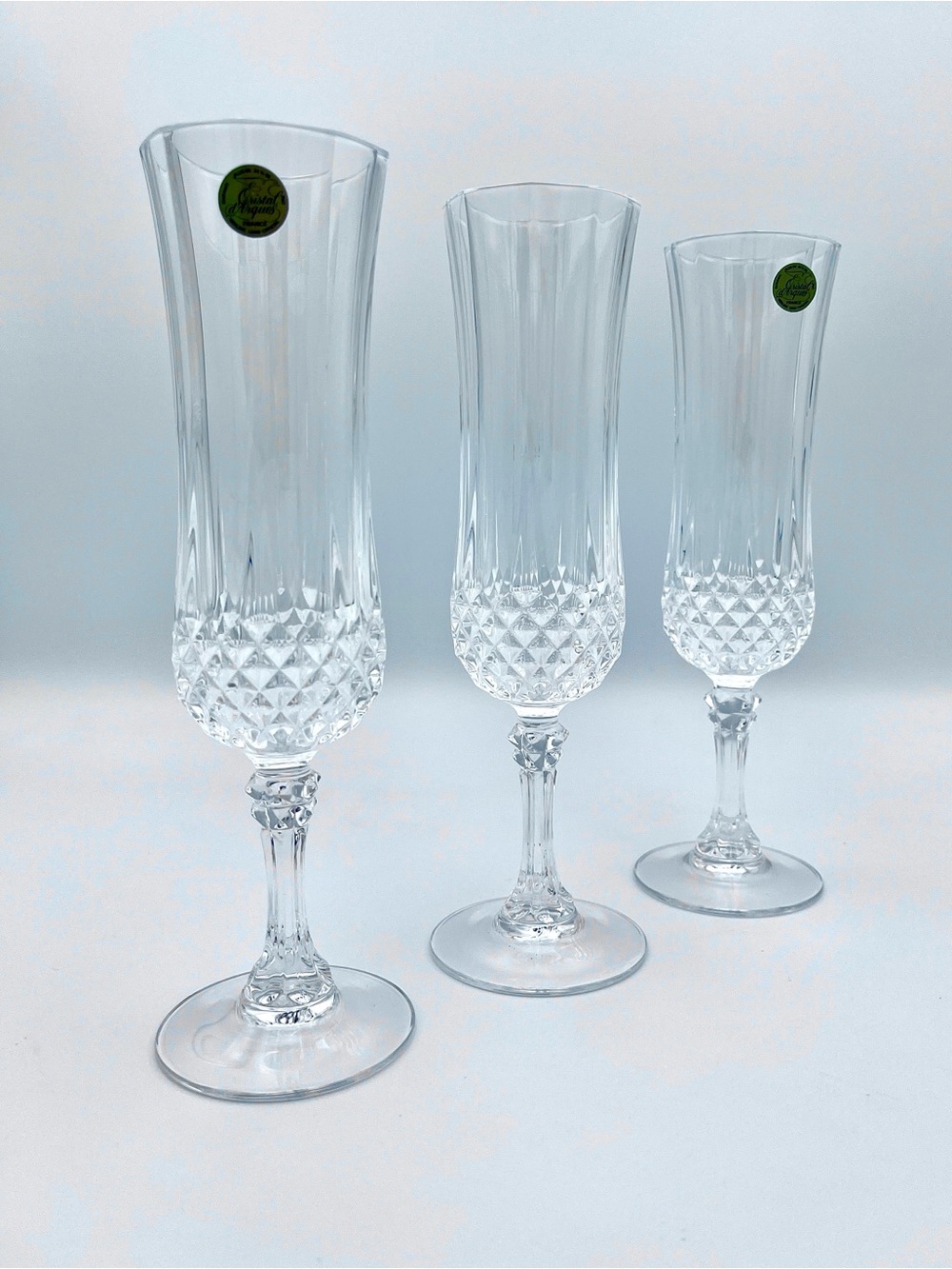 Vintage 24% Lead Crystal Champagne Flutes Cristal d’Arques Longchamp (Set of 3)